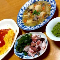 ベーコン以外は全て地元の食材を使った一昨日の私の1人晩御飯🍴(スープとオムライスは2日分)|🐈⸒⸒⸒⸒つるのダンス🐈🐾さん
