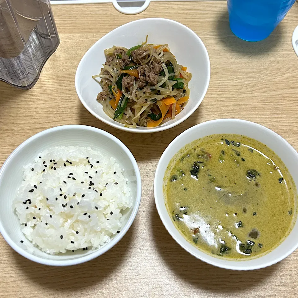 野菜そぼろ、グリーンカレースープ(夜)|＾＾さん