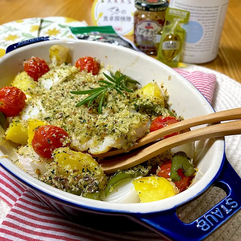 真鯛と春野菜のアンチョビパン粉焼き|sakurakoさん