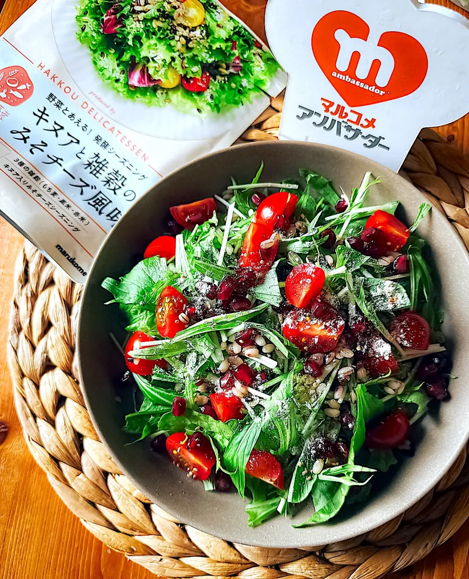 🥗ロメインレタスと水菜とザクロの発酵デリサラダ🥗|にゃんぺこさん