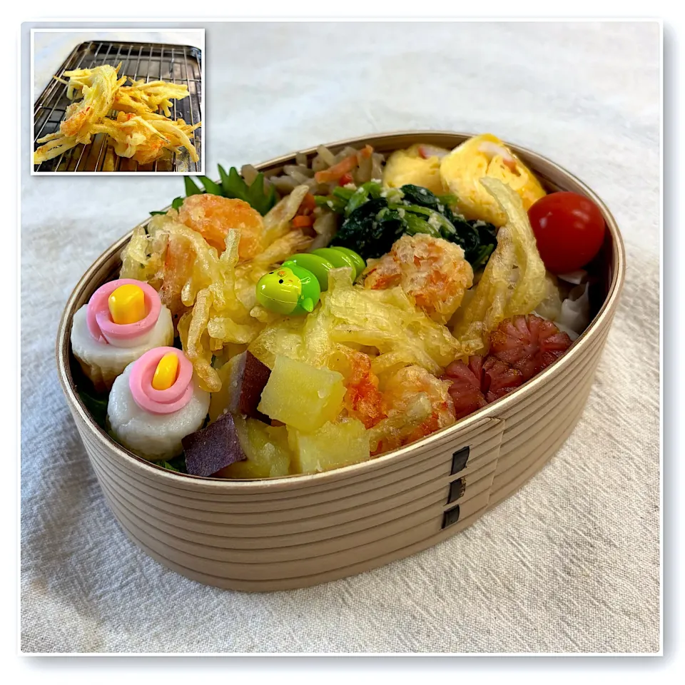 娘のお弁当にかき揚げ|かっちゃん杉さん
