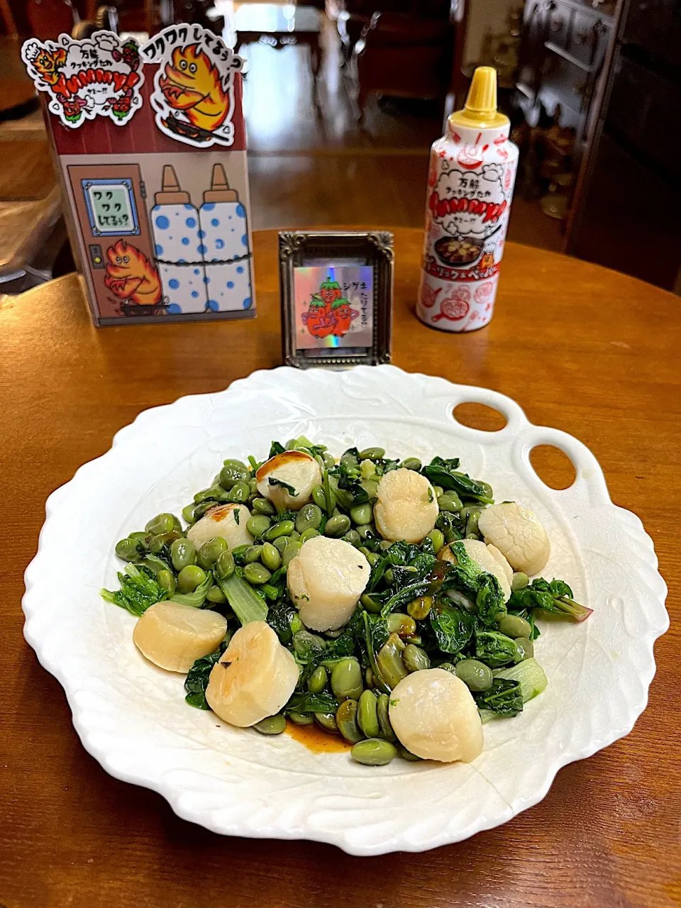 帆立＊さんとうさい＊ほうれん草＊だだちゃ豆＊ヤマサ万能クッキングタレ＊ガーリック🧄ペッパー|henryさん