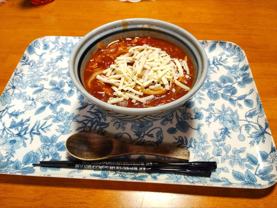 自作トマ玉チーズカレーうどん|tomozohさん