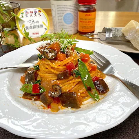 「赤唐がらしカット（酢漬）」を使ってみたSnapdishの料理・レシピ写真:カポナータのスパゲッティ