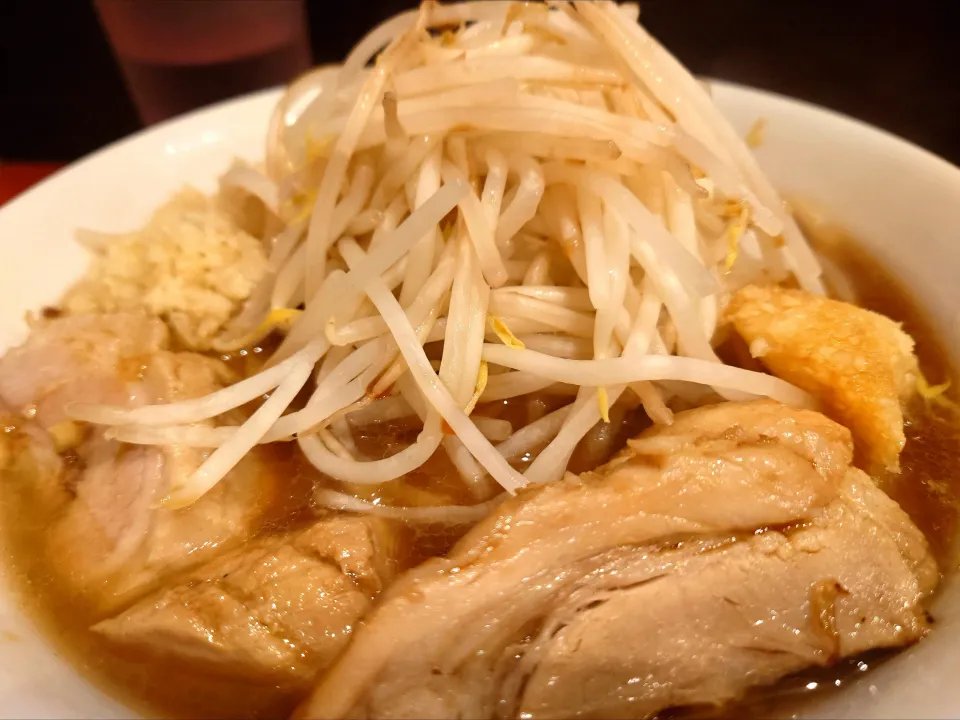 【TRY ラーメン大賞 2018年 
汁なし部門1位】 
用心棒 神保町店 
ラーメン (950円、麺300g) 
― 麺少なめ 250g
＋豚追加1 (180円) 
＋ニンニクマシ (無料) 
＋ショウガマシマシ (無料) 
@神保町3分 
(JR秋葉原駅から徒歩25分) 
25111
〈醤57塩20噌󠄀11タ4昆6出5F6冷2〉|大脇さん
