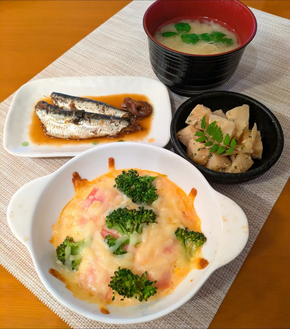 ☆豆腐グラタン　☆イワシ煮付け　　☆タケノコの木の芽和え　☆そうめんふし味噌汁|chikakoさん