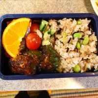 塩昆布枝豆鰹節ご飯、ピーマン肉詰め（きくらげ入り）、トリュフ塩サラダ、オレンジ弁当4/24|まりっぺ2025さん
