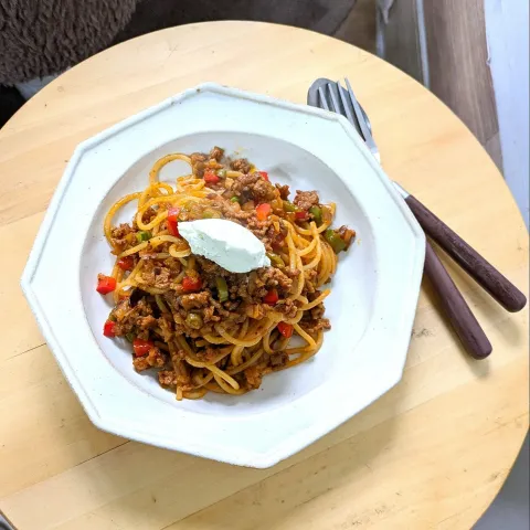 「キャステロ ホイップクリームチーズ ガーリック」を使ってみたSnapdishの料理・レシピ写真:野菜がっつりのボロネーゼ