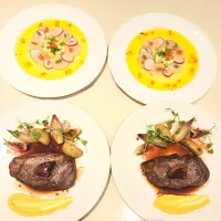 2 courses menu ~ Scallops Crudo, Steak w/Goose Liver, Fig Sauce|EKさん