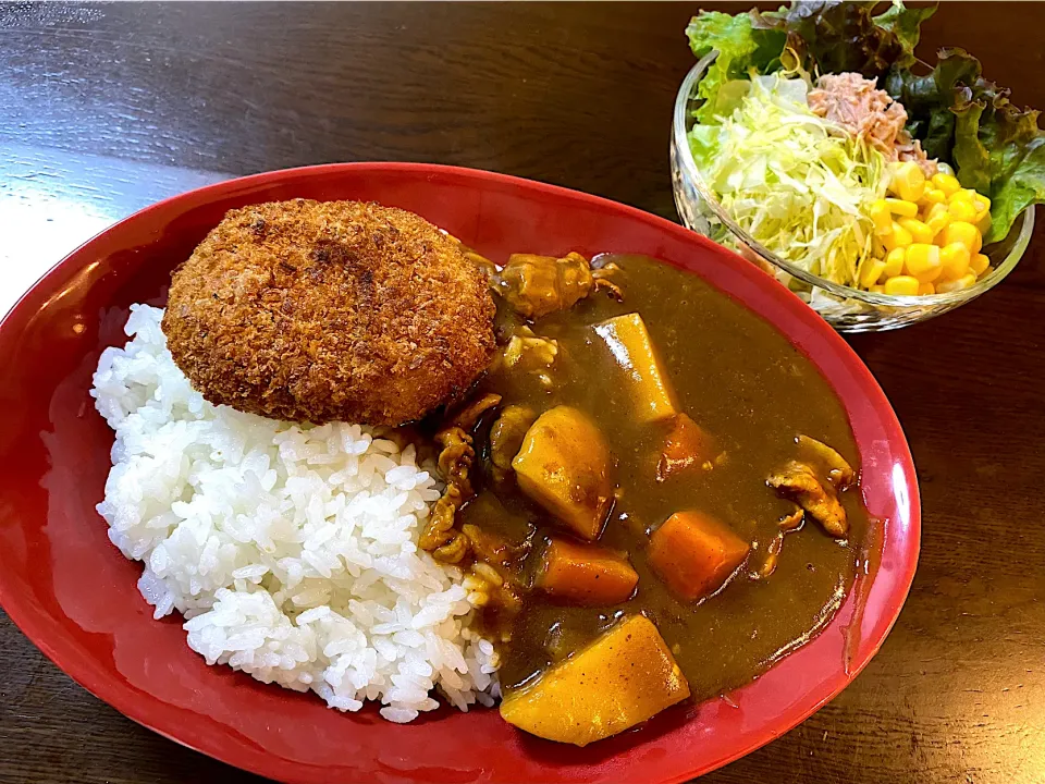コロッケカレーとツナコーンサラダ|単身赴任のっちさん