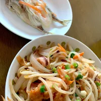 小アジの南蛮漬け＆イカともやしの味噌マヨ炒め