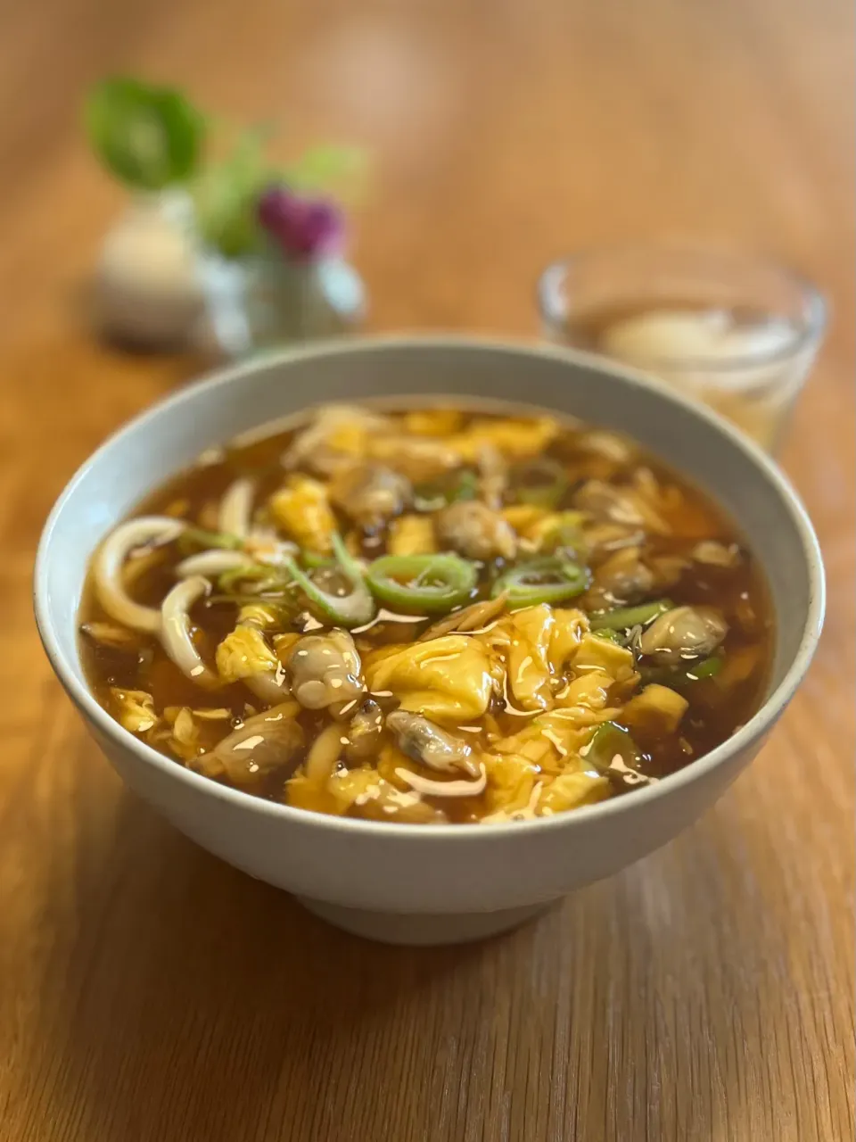 4/27の昼食　アサリの餡掛けうどん|yoneさん