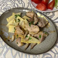 筍とエリンギと鶏肉の塩ニンニク山椒炒め|卍さん