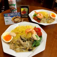 チキンホワイトパスタ🍝ヤマサ万能クッキングタレ＊ロゼディップソース＊|henryさん