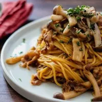 きのこと牛肉の韓国風パスタ|ヤマサ醤油公式アカウントさん