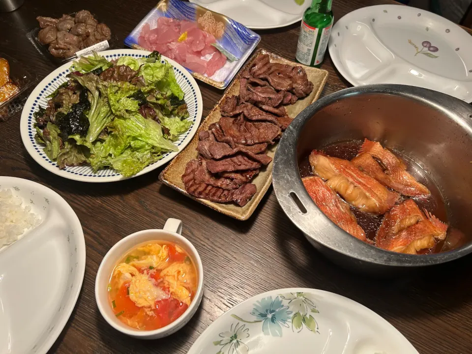 タン、煮魚、サラダ(夜)|＾＾さん