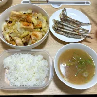 鶏塩キャベツ、ししゃも、豚汁(夜)| ＾＾さん