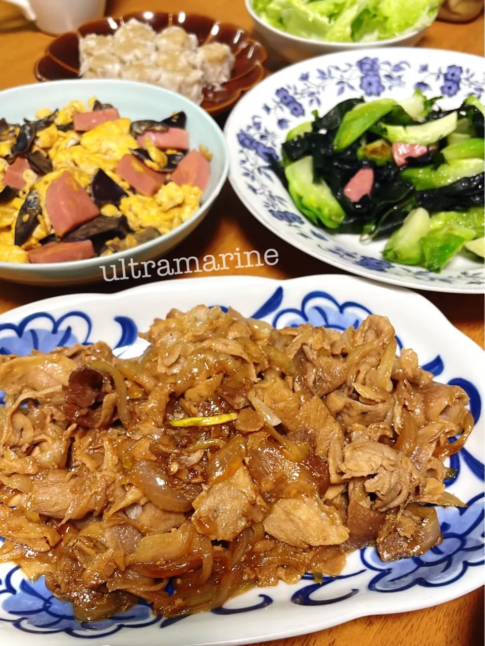 ＊豚肉の甘辛炒めとハム卵で中華ごはん＊|ultramarineさん