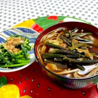 わらびと揚げのおそばとのらぼう菜|eatさん