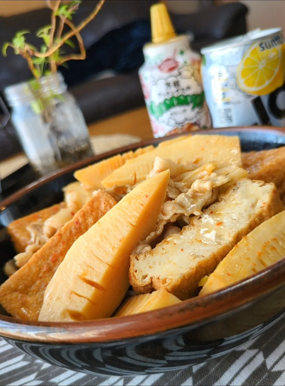 豚ﾊﾞﾗ筍厚揚げﾋﾟﾘ辛煮|まりおさん