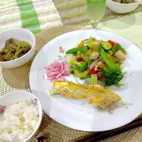 お魚のムニエルに10品目+焼きささみ肉サラダ🥗|Seikoさん