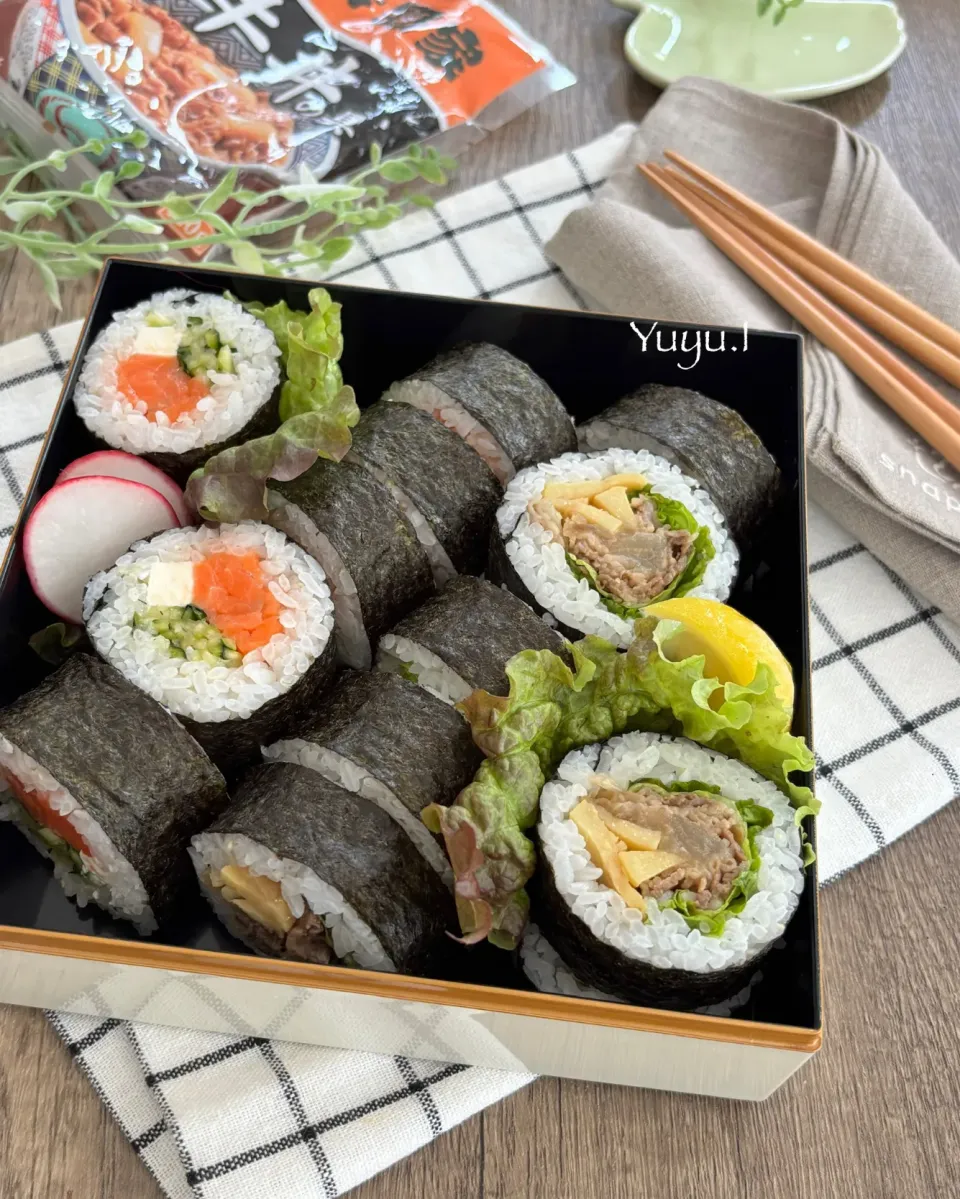 筍牛丼海苔巻き＆チーズサーモン海苔巻き|ゆーこどんさん