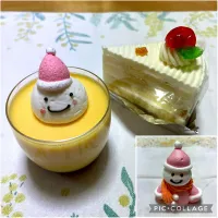 カスタードプリン、ホワイトバターケーキ、サービスのメレンゲ|こいちさん
