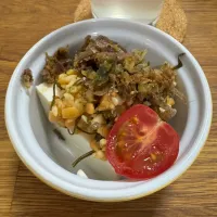 冷や奴×茗荷の茎のおかか和え×麹納豆|morimi32さん