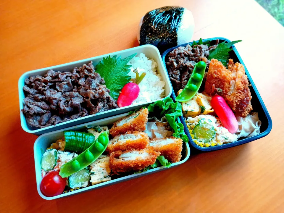 次男・私弁当&おにぎり|tamagomagomagoさん