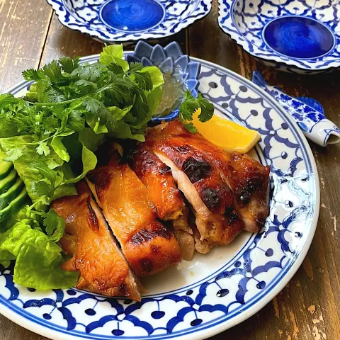 「プラス糀 糀美人 肉用みそ漬けの素」を使ってみたSnapdishの料理・レシピ写真:鶏もも肉のみそ漬けガイヤーン風