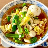 明星チャルメラ 煮卵&野菜炒めトッピング|リフルシャッフルさん