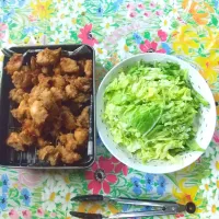 今日は夫（なび）が単身赴任先の名古屋から戻り、娘（あーちゃん）も明日休みでこっちに来たので、私の母も加えて4人一緒に晩ご飯。おかずはなびのリクエストで鶏むねの唐揚げです。|はやとさん