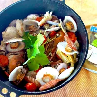 わさび風味こんぶ茶でカナガシラと帆立の稚貝の和風アクアパッツァ| きいろさん