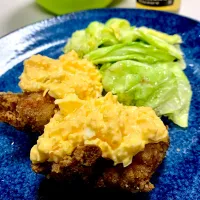 Japanese style chicken kara-age with lemon tartar sauce|gonbenさん