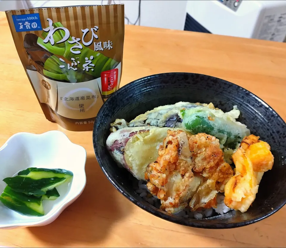 わさび風味昆布茶天丼とわさび風味昆布あ浅漬|ゆきりんさん