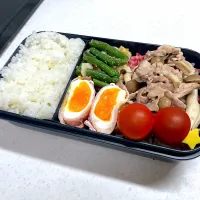 5/2 旦那弁当⁂豚こまとしめじの塩炒め弁当|ゆさん