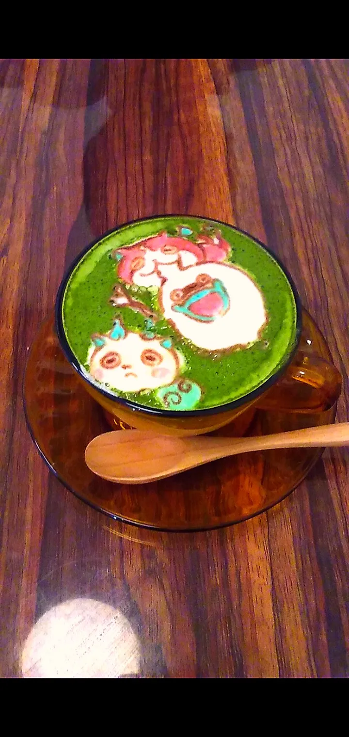 妖怪ウォッチの抹茶ラテアート|mamedaifukuさん
