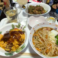 4/28(月)夕食。青椒肉絲。カニ玉。ラーメン。|へいちゃんさん