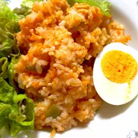 チキンライス　茹で卵　レタス🥬|4jinoanataさん