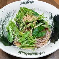 【自作🎯】濃厚！水菜とリーフサラダの胡麻ダレそば
