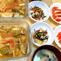 胸肉と野菜のみぞれ煮＆豆腐とひじきの炒り＆チートマ＆味噌汁|なおさん