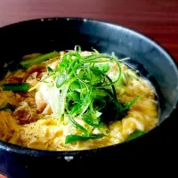 豚ニラ玉温めん|半田手延べそうめんの店 阿波や壱兆さん