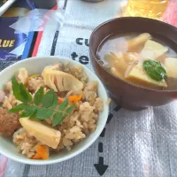実家で庭ごはん　たけのこランチ|まきごろうさん
