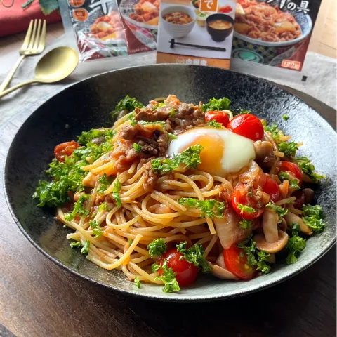 「冷凍牛丼の具」を使ってみたSnapdishの料理・レシピ写真:牛丼の具deトマトパスタ