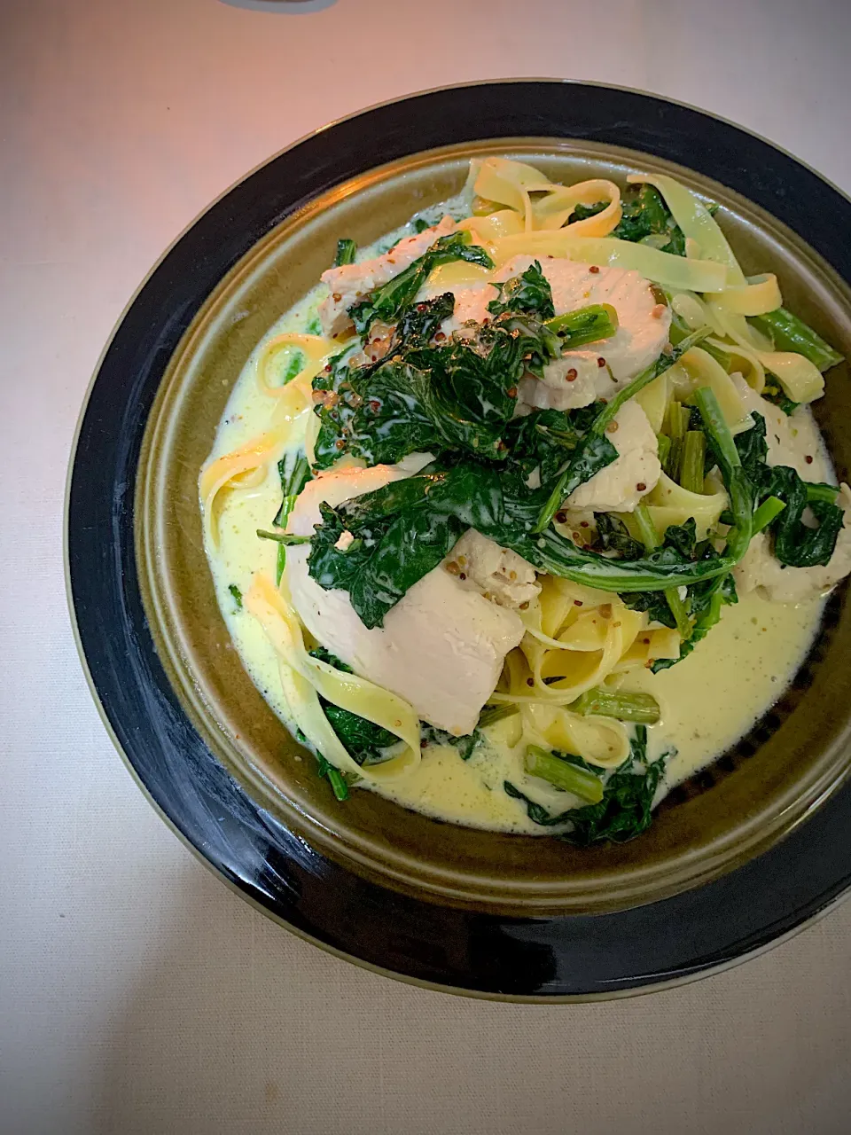 のらぼう菜と鶏ハムのタリアテッレ・ハニーマスタードクリーム|KimaLABOさん