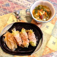 キャベツの肉巻き生姜焼きと薬膳スープ😊|naonaomimichanさん