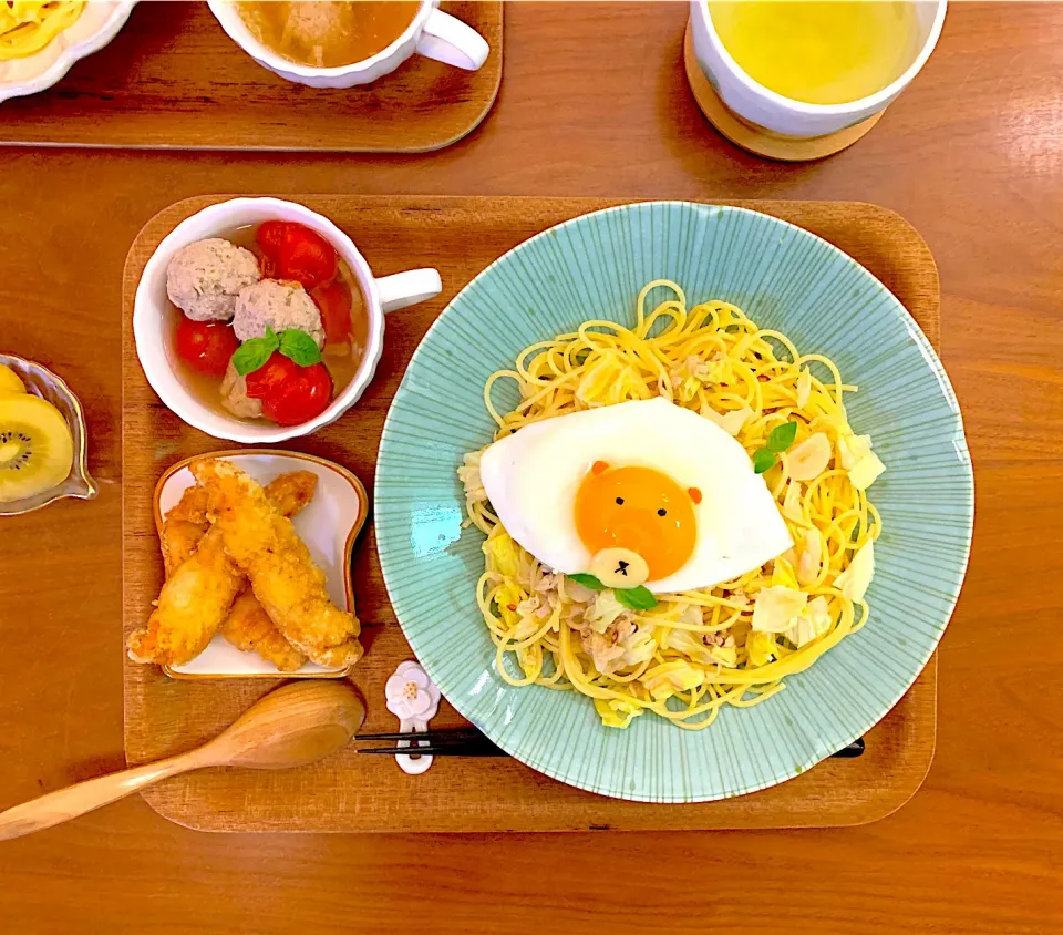 ツナとキャベツのペペロンチーノのおぼんごはん|すずさん