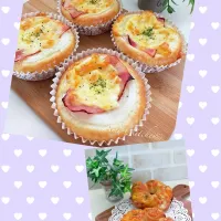新玉ねぎとベーコンチーズパン２種類☺️💕|あみさん