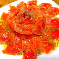 薔薇にみたてたサーモンカルパッチョ|つとさん