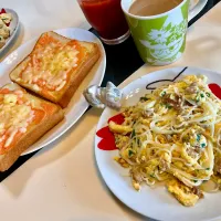 明太子マヨチーズトーストとそうめんチャンプルーで朝ごはん| Takeshi  Nagakiさん